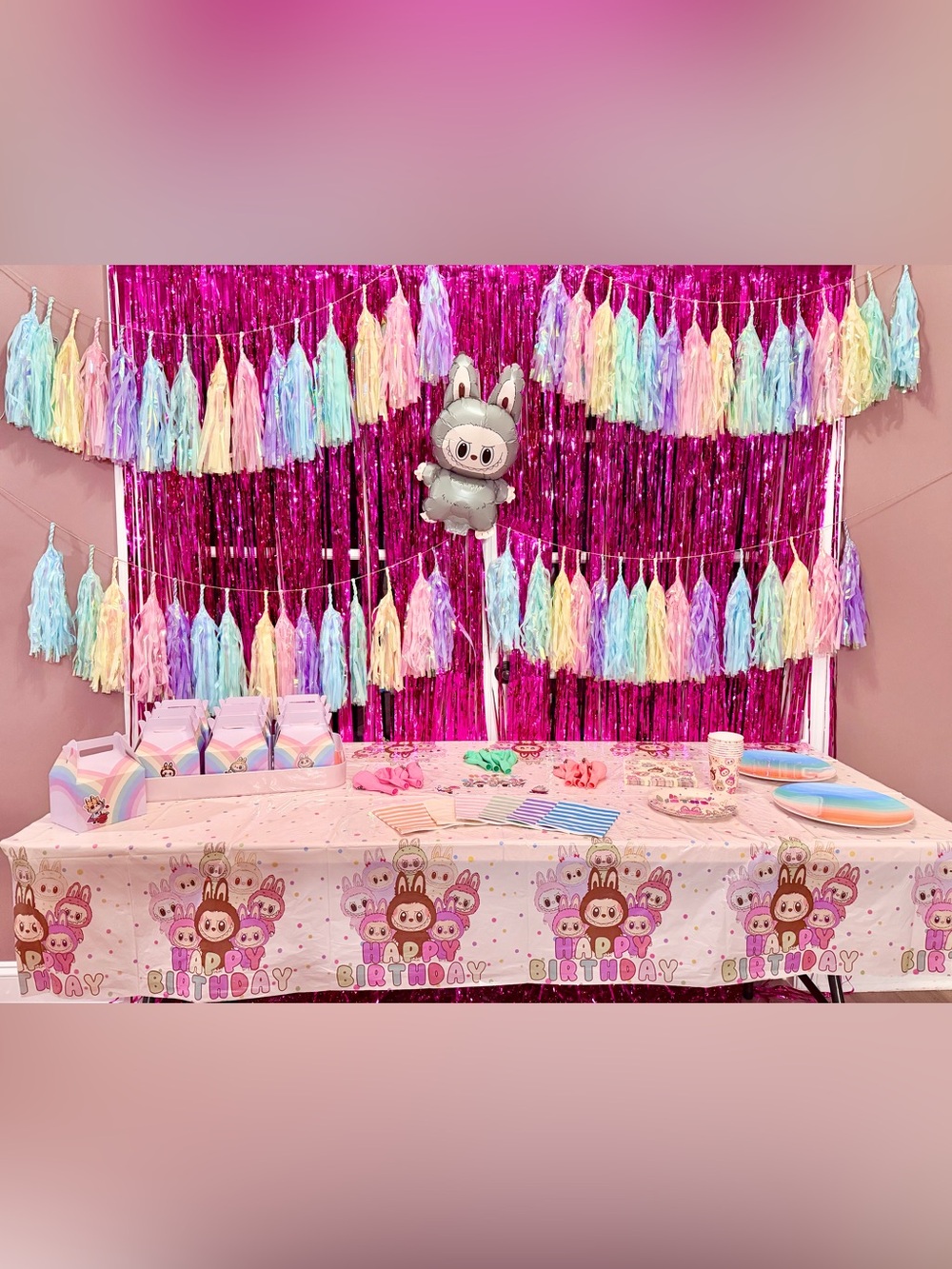 Monsters Rainbow Birthday Party Favor Boxes & Rainbow Striped Bags